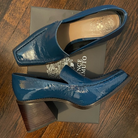 Vince Camuto Shoes - Vince Camuto Segellis blue patent block heeled loafer